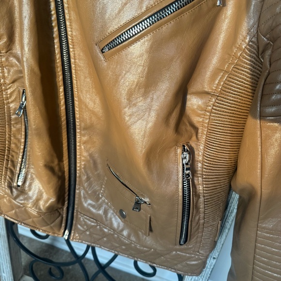 Smoke Rise Brown Faux Leather PU Zipper Buckle Accents Biker Jacket Size XL - Picture 5 of 13